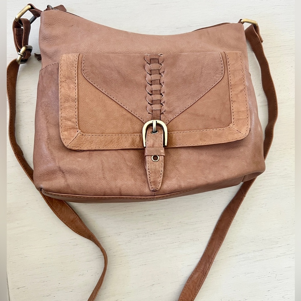 Great American Leather Works Shoulder Crossbody Handbag Tan Brown Suede Braid